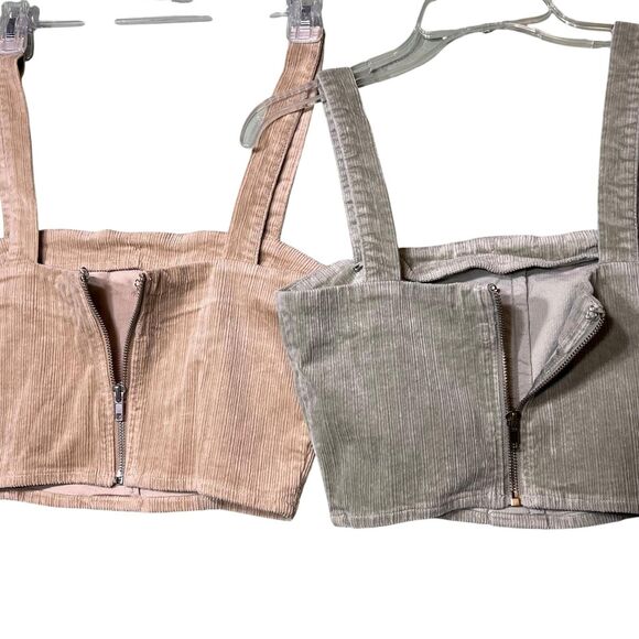 Forever 21 Crop Top Womens Small Tan Sage Corduroy Button Front Back Zip Lot 2 - Picture 4 of 12